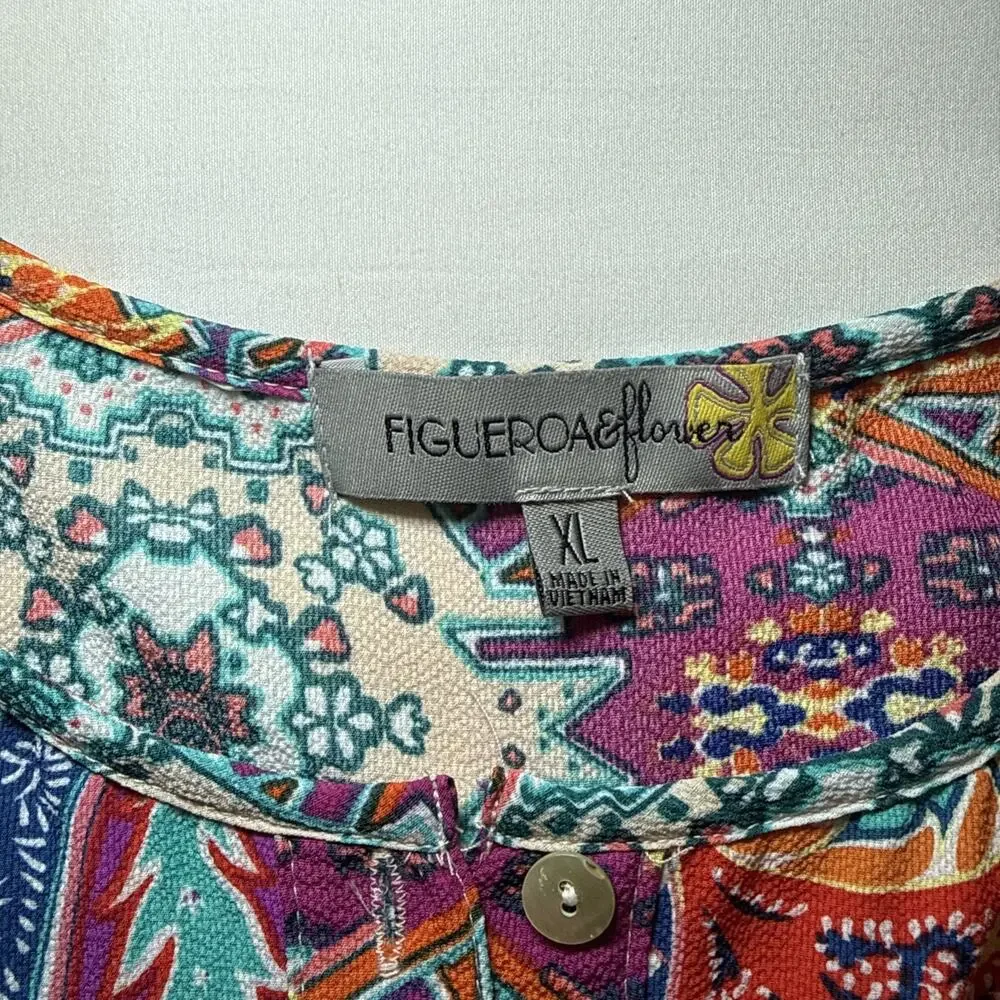 Figueroa & Flower Tunic Dress Womens XL Multicolor Paisley Boho Pocket Shirt EUC